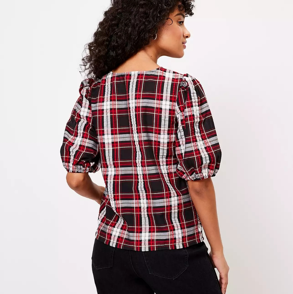 Plaid Puff Sleeve Top - Picture 2 of 3